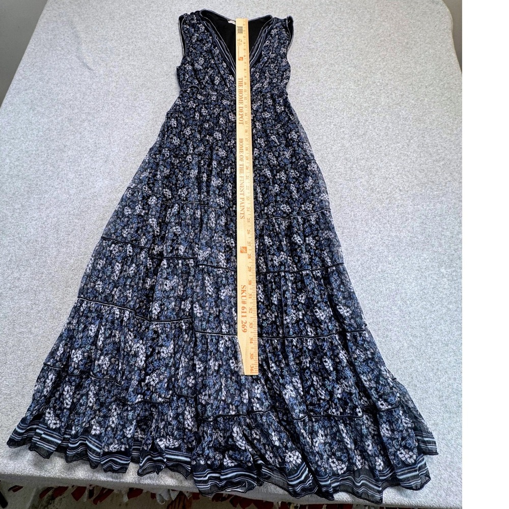 Max Studio Small Floral Tiered Maxi Dress Blue Boho Cottagecore Sleeveless Long - Picture 6 of 12
